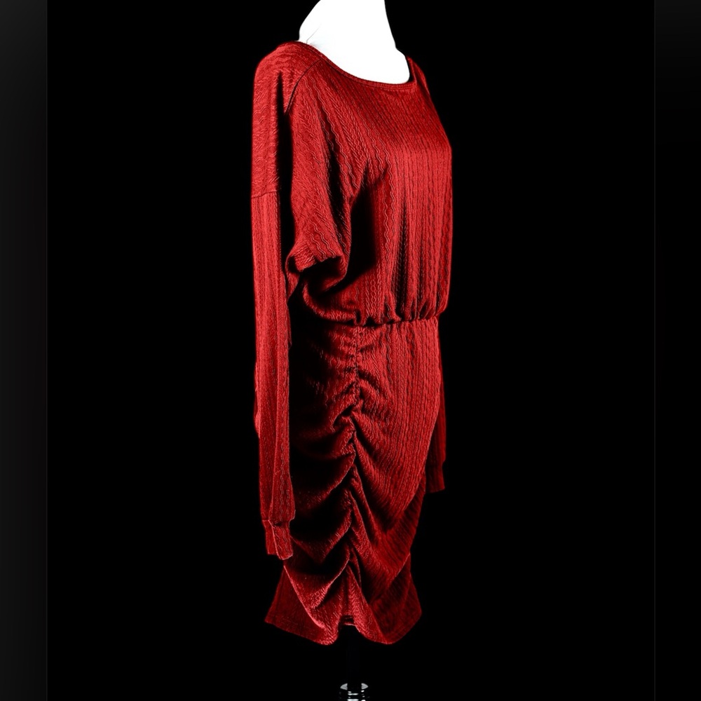 LI&QI Red Ruched Long Sleeve Bodycon Dress – Size L - Picture 10 of 15